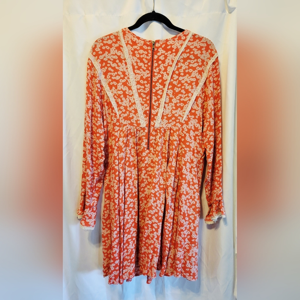 FREE PEOPLE Orange Floral Ruffle Dress Size Large - Picture 4 of 7